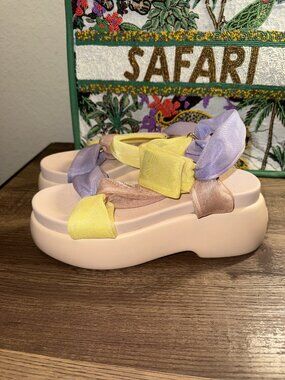 AGL Organza Knot Platform Sandals Lilac Yellow Blush